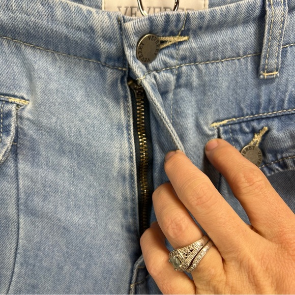 Veveret Light Wash Ankle Drawstring Jeans Size Small Baggy Balloon Pants - Picture 7 of 14